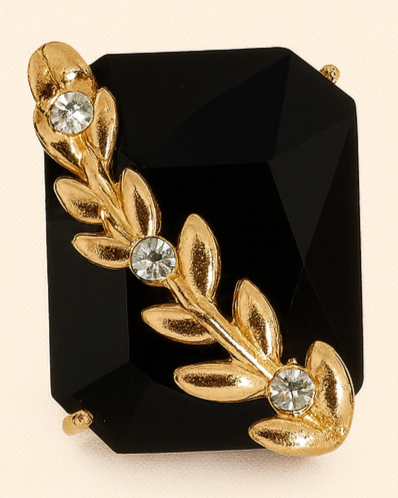 Black Stone Stud Earrings with Gold Floral Detailing | Elegant Anti-Tarnish Jewellery