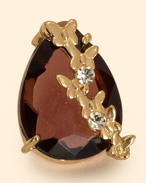 Brown Teardrop Stone Earrings with Gold Floral Detailing | Elegant Anti-Tarnish Jewellery