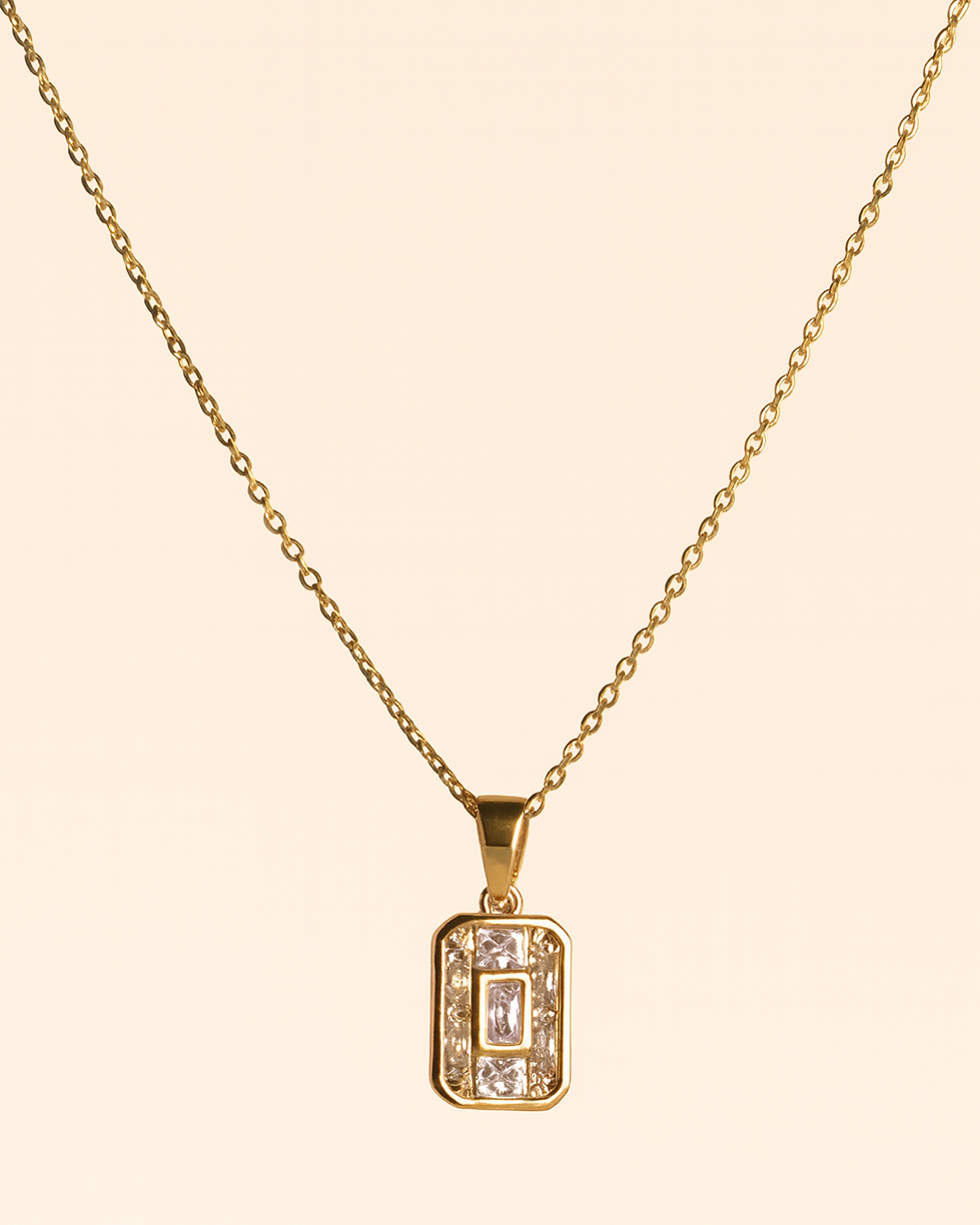 Radiant Rectangle Pendant Chain | Anti-Tarnish Gold-Plated Necklace