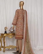 Mannequin wearing a floral dress with a dupatta in a decorative setting.