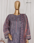 Mannequin wearing a purple embroidered outfit with a matching shawl against a white background, branded 'RIWAYAT'.