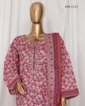 Mannequin wearing a pink floral dress with a matching dupatta on a white background, branded 'RIWAYAT'.