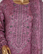 Purple embroidered garment on a mannequin with visible brand logo.
