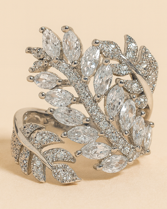 Leafy Twist Studded Adjustable Ring | Anti-Tarnish Elegant Jewellery